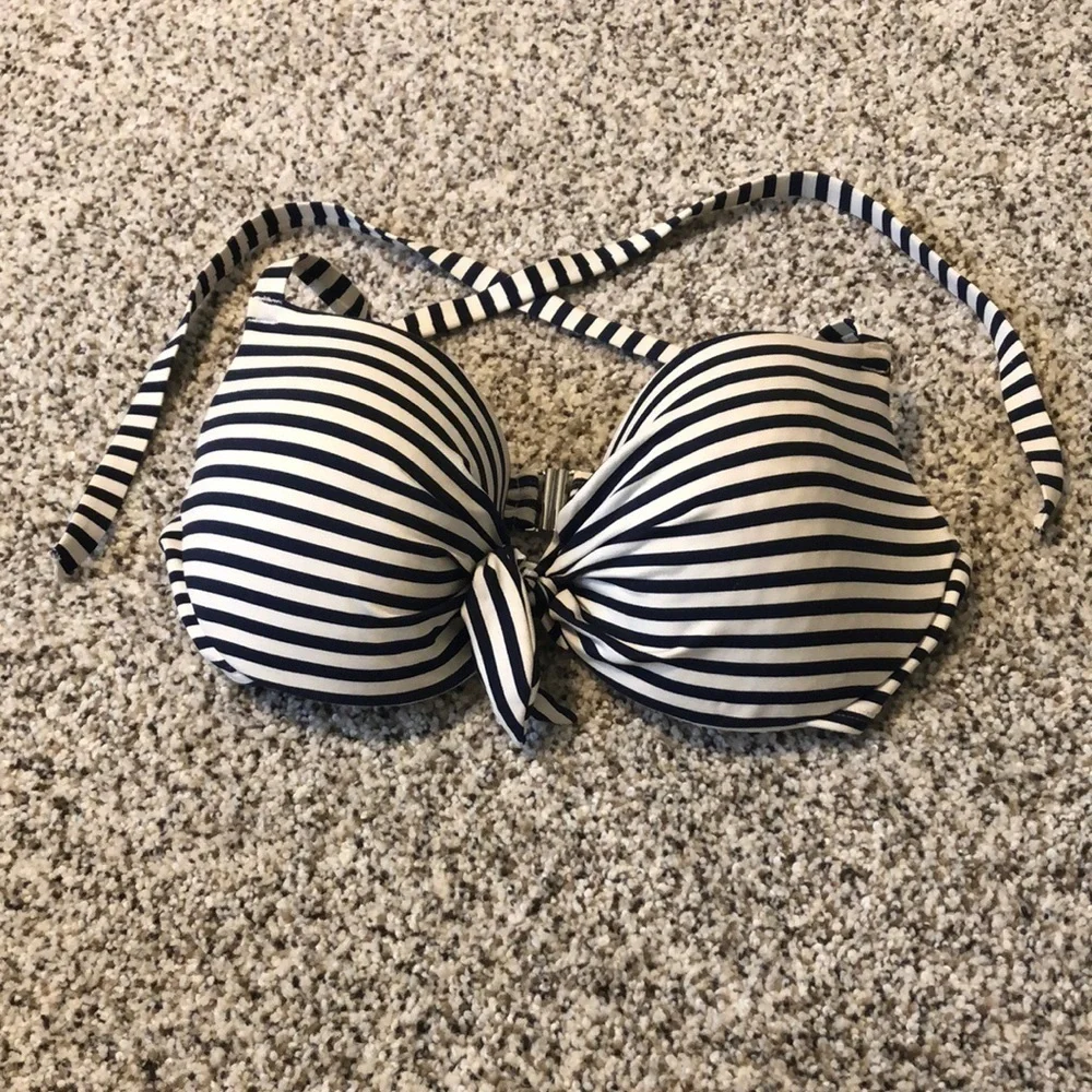 Navy and white striped lightly padded bikini top